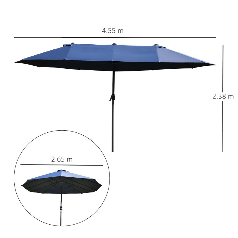 Ombrellone da Giardino Doppio con Apertura a Manovella, Acciaio e Poliestere, 460x270x240 cm, Blu 84D-031V01BU