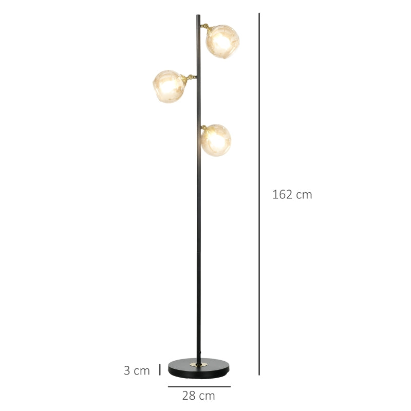 Lampada da Terra in Metallo ad Albero con 3 Paralumi in Vetro, Ø36x162 cm, Nero e Grigio WL5B31-464V90BKWL5