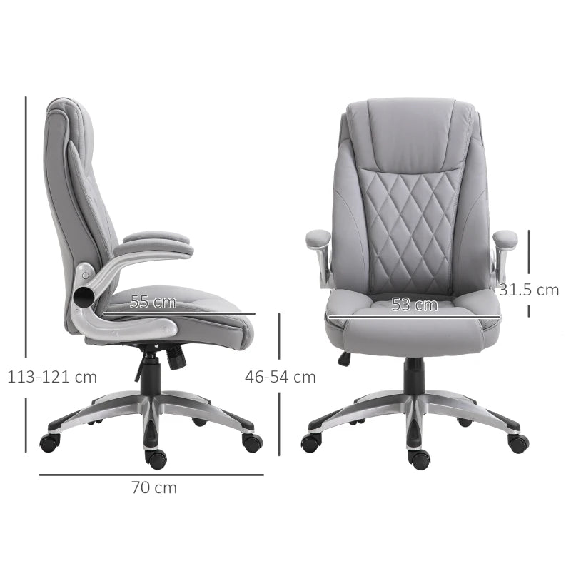 Sedia da Ufficio Ergonomica con Imbottitura, Altezza Regolabile e 5 Ruote, 70x71x113-121 cm, Grigio UL3920-063GYUL3