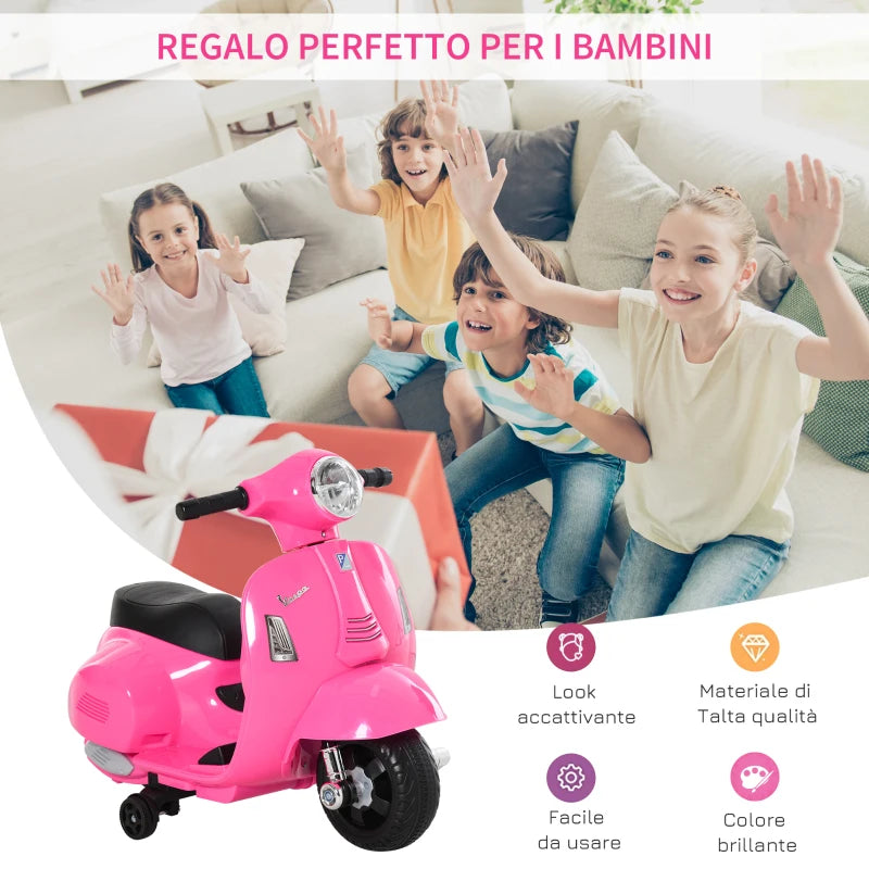 Moto Elettrica per Bambini con Licenza Ufficiale Vespa Batteria 6V, Fari e Clacson, per Bimbi da 18-36 mesi, Rosa, 66.5x38x52cm BV6370-138PKBV6