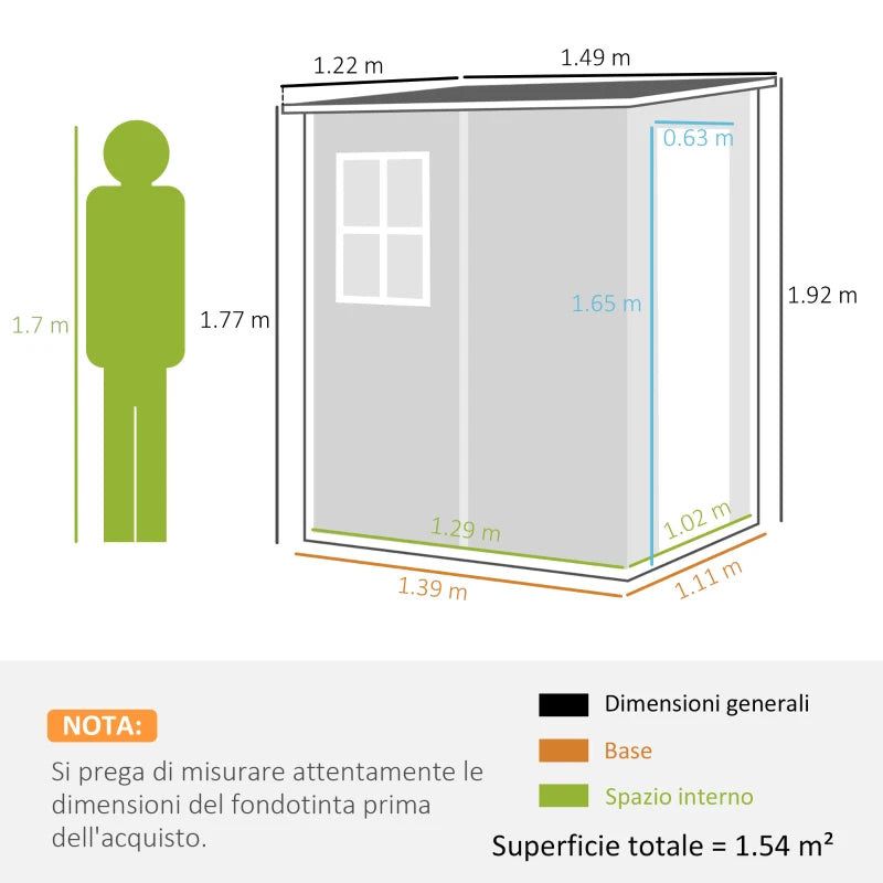 Casetta da Giardino con Finestra e Doppia Porta, in Alluminio e PP, 122x149x192 cm, Grigio NH7845-952V00GYNH7