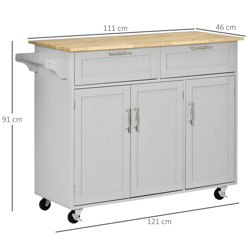 Carrello da Cucina Multiuso in Legno con 2 Cassetti, 3 Antine e 4 Ruote 121x46x91cm, Grigio YH1801-204GYYH1