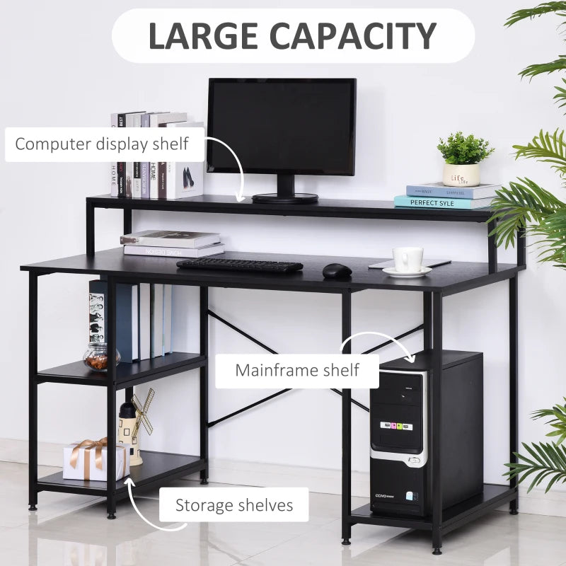 Scrivania per Computer con Ripiani per Monitor e CPU, Scrivania da Ufficio per Casa, Studio e Lavoro, Nera, 140 x 60 x 93cm ZJ2836-202ZJ2