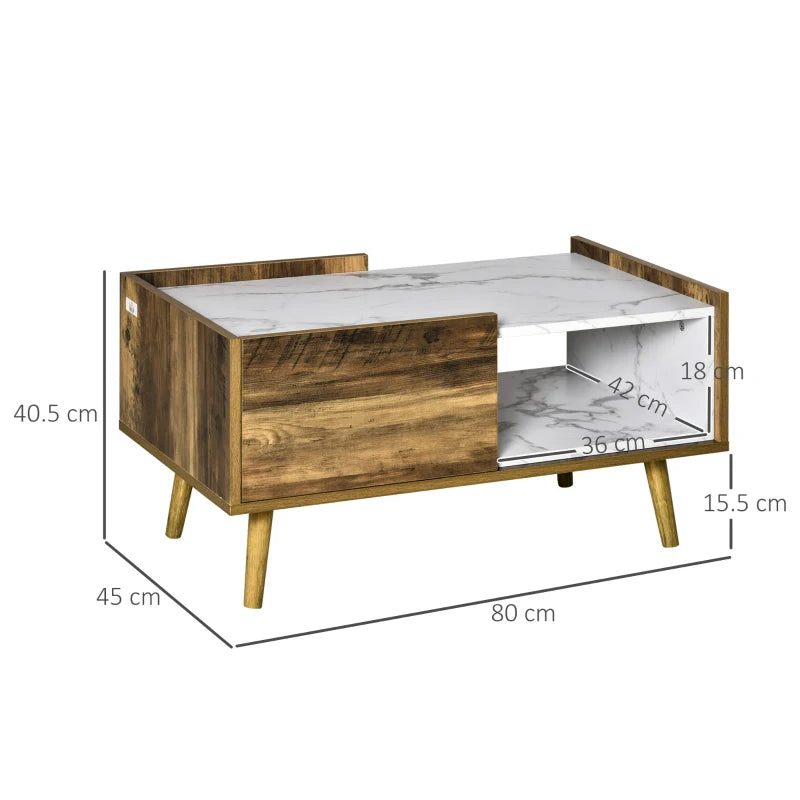 Tavolino da Caffè Rettangolare con Cassetto e Ripiano, 80x45x40.5cm, Marrone e Bianco IJ5839-066WTIJ5