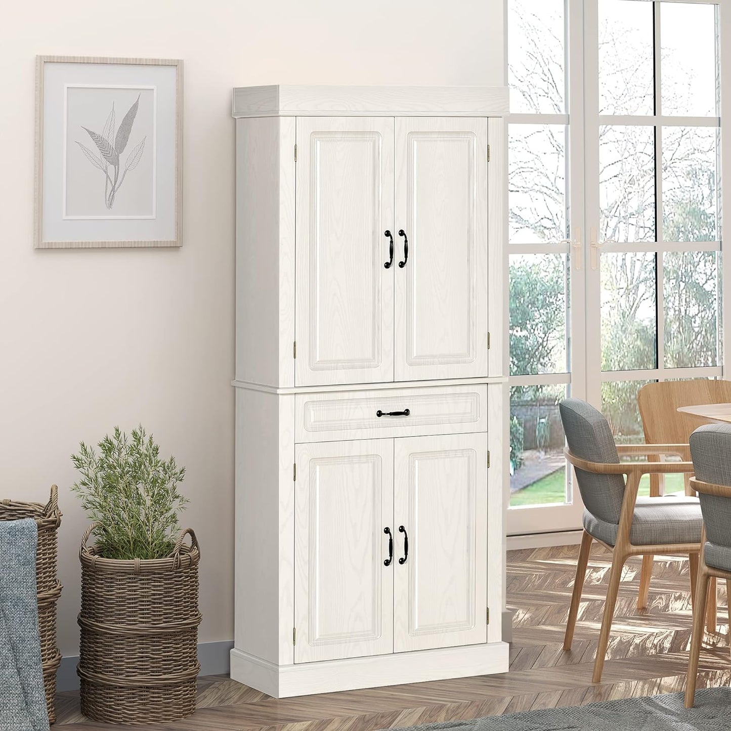 credenza alta soggiorno sala pranzo cucina dispensa armadio mobile bianco in legno con venature 80x35x180 6UK835-346V01D41