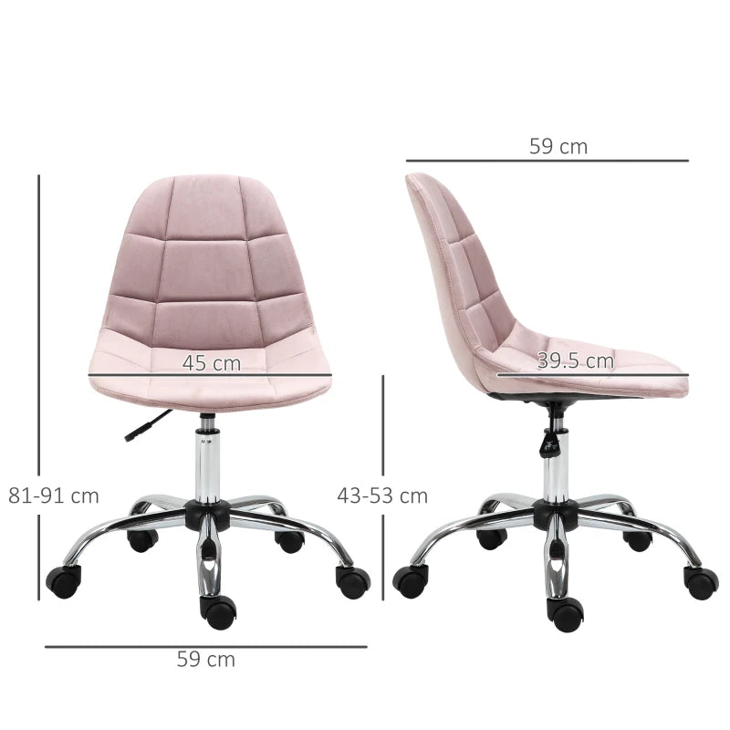 Sedia da Ufficio Girevole , Design Ergonomico e Regolabile Senza Braccioli, Rosa, 59x59x81-91cm BY4921-366PKBY4