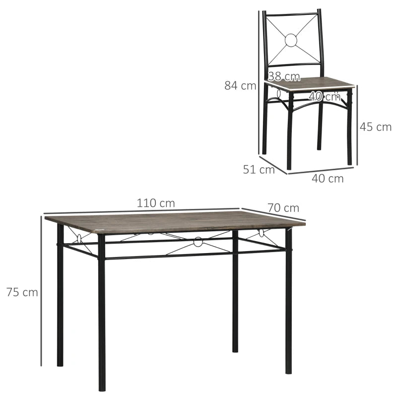Tavolo da Pranzo con 4 Sedie, Set 5 Pezzi in MDF e Metallo per Sala da Pranzo, Cucina, Soggiorno e Bar TH5835-660BNTH5
