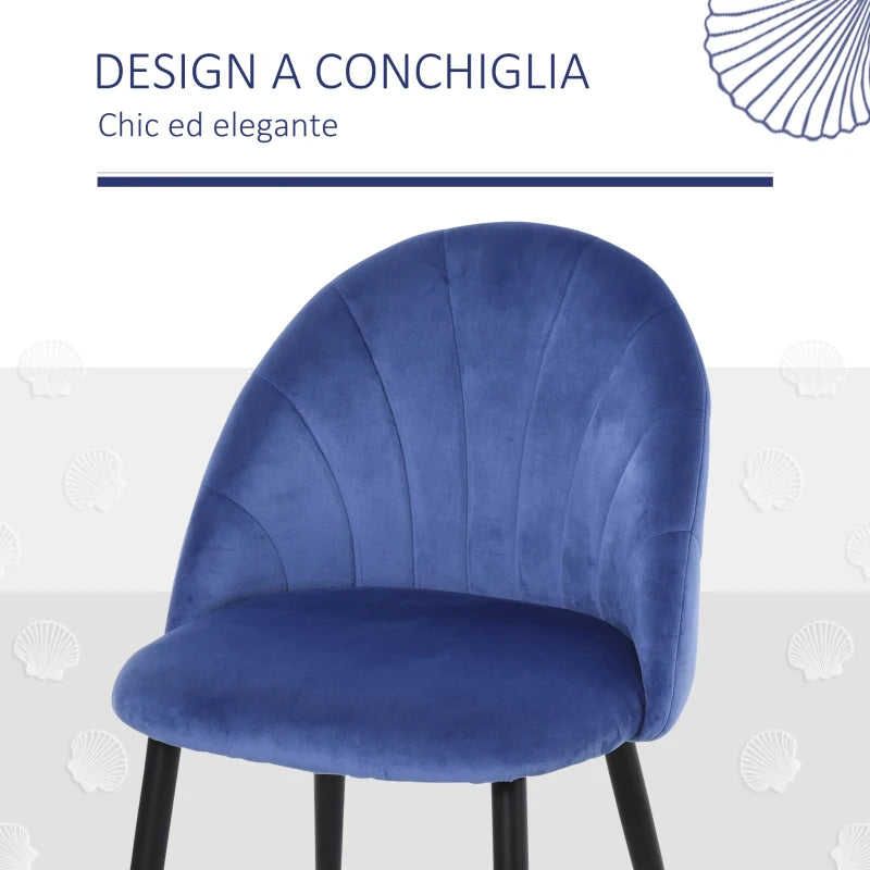 Set 2 Sedie Sala da Pranzo e Soggiorno Imbottite, Design Nordico ed Ergonomico in Metallo e Velluto Blu, 52x54x79 cm YH2835-253BUYH2