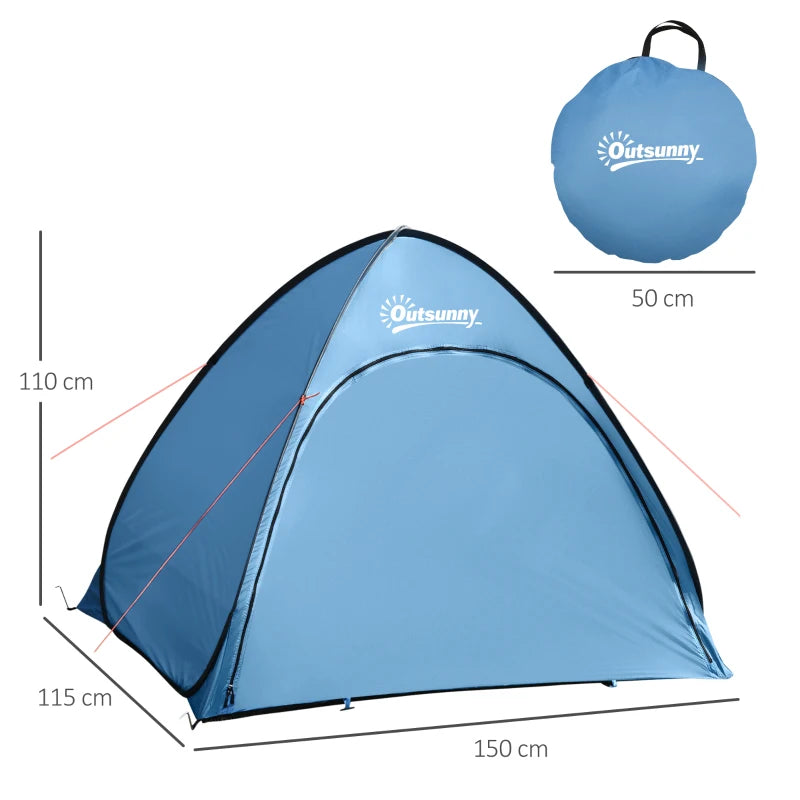 Tenda da Spiaggia per 2-3 Persone in Poliestere, PE e Acciaio con Tasche Portaoggetti, 150x115x110 cm PW4A20-301V00LBPW4