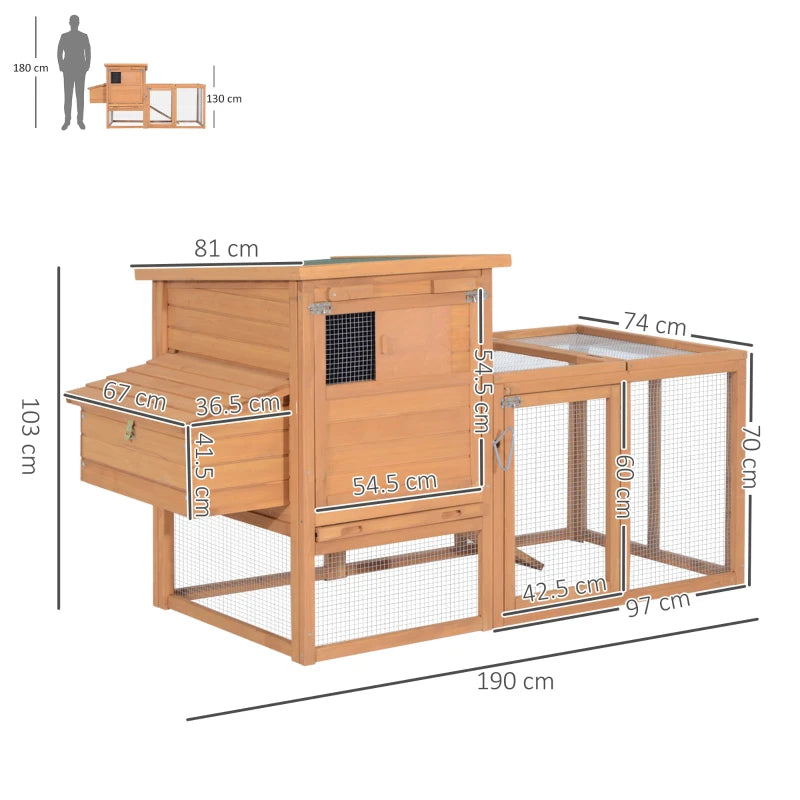 Pollaio da Giardino Gabbie per Galline da Esterno con Zona di Corsa e Nido in Legno 190×81×103cm JK5663-1481JK5