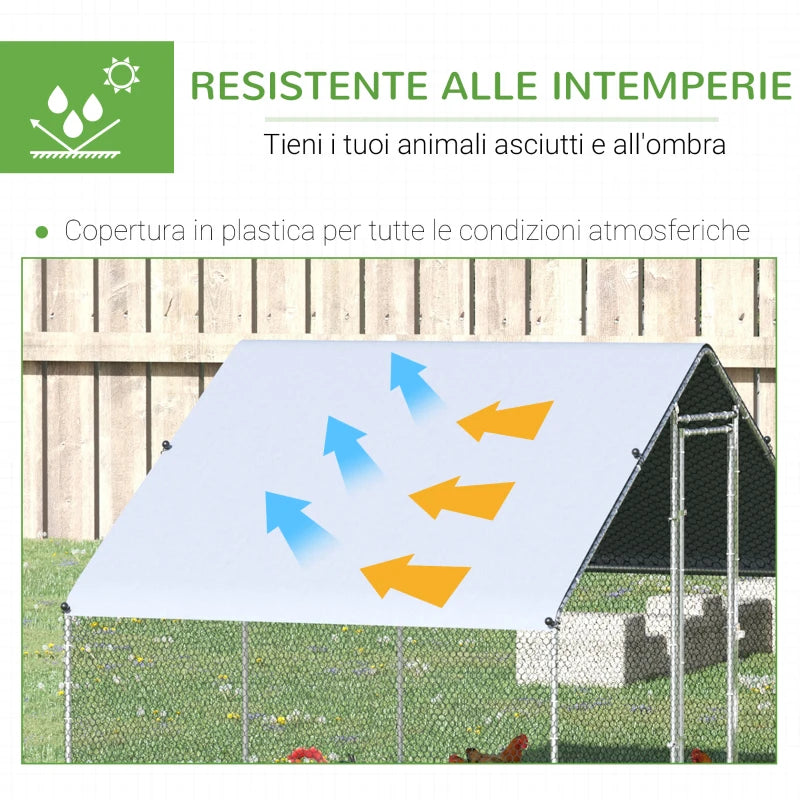 Pollaio da Giardino con Telaio Zincato, Copertura Impermeabile e Rete Esagonale, 3x2x2m, Argento UJ5D51-277UJ5