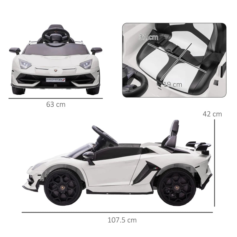 Macchina Elettrica per Bambini a 12V Licenza Lamborghini con Clacson e Telecomando, 107.5x63x42 cm, Bianca DF4370-306V90WTDF4