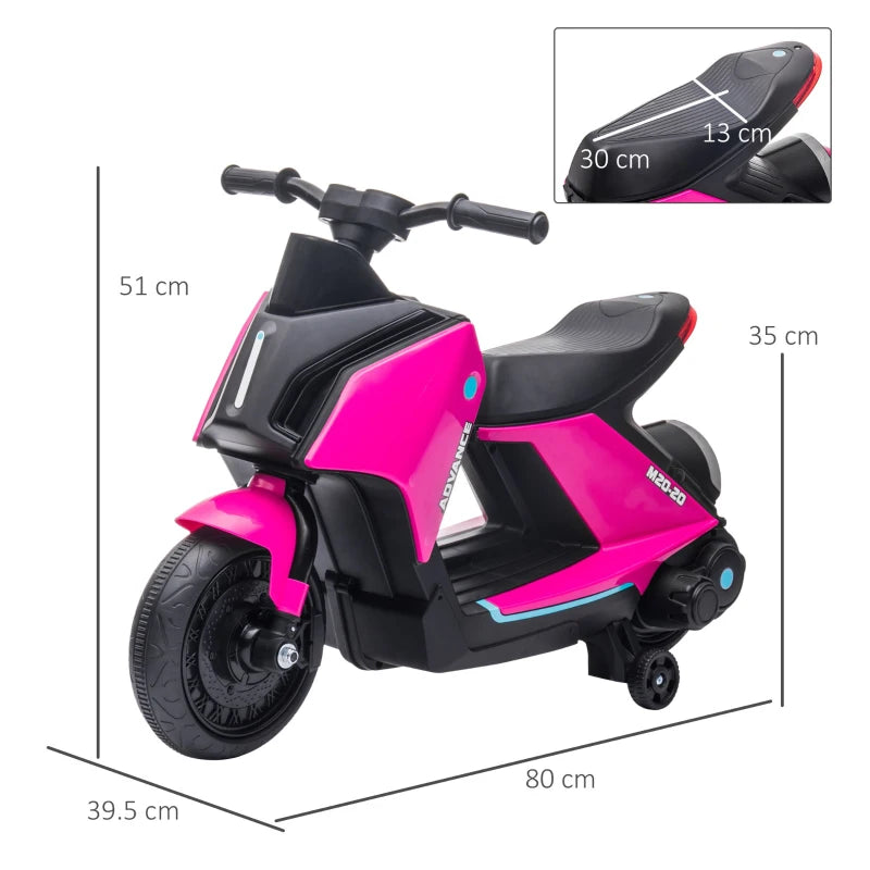 Moto Elettrica per Bambini 6V con Musica e Fari LED, Velocità 1.5-2.5km/h, Età 2-4 Anni, 80x39.5x51cm, Rosa BG4370-168V90PKBG4