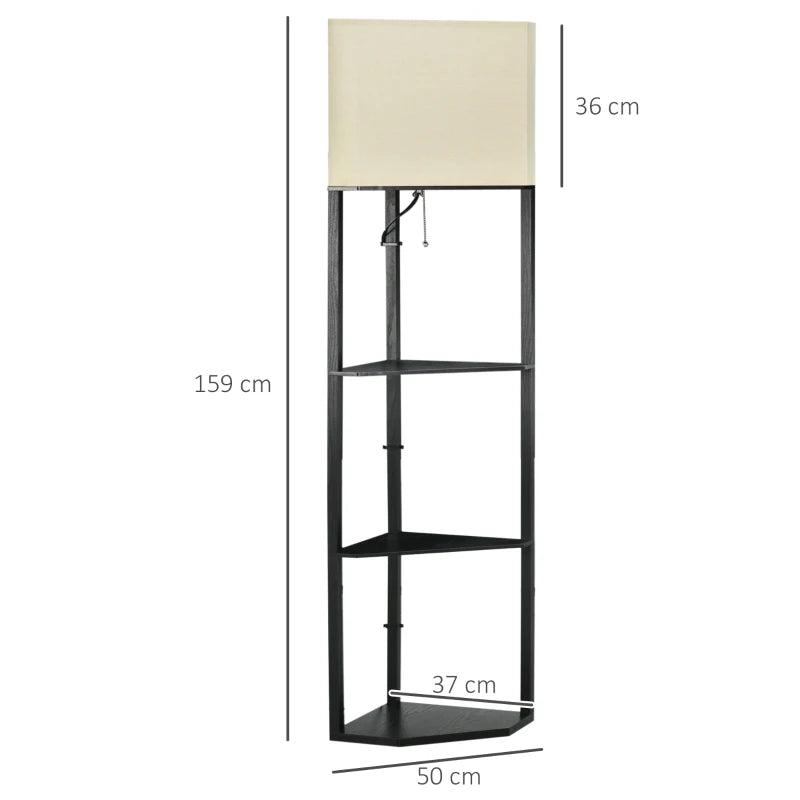 Lampada da Terra Angolare con Ripiani e Paralume in Tessuto, 50x37x159cm, Nero MO9B31-315V90MO9