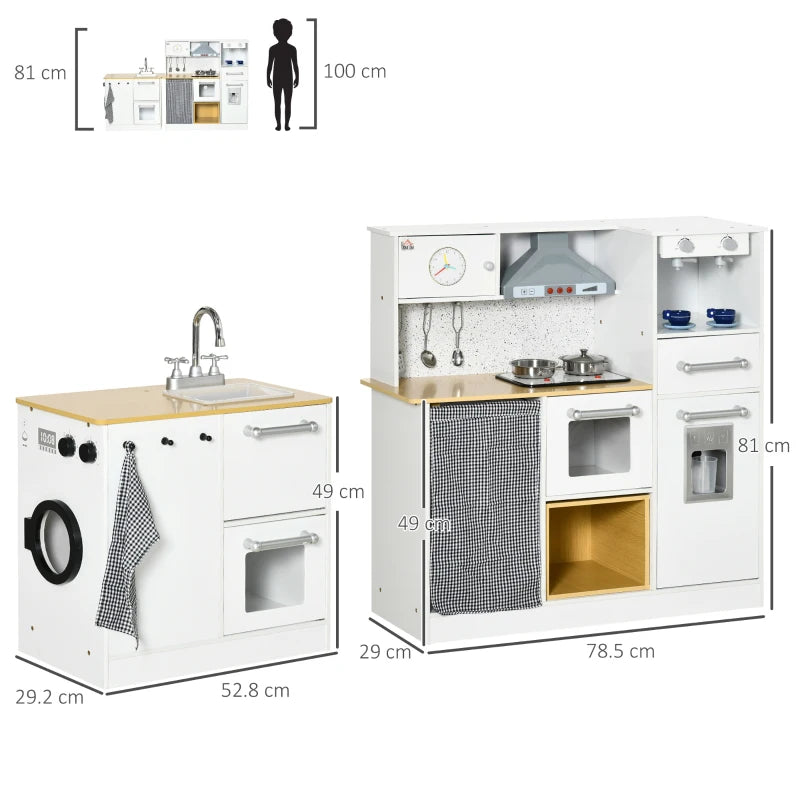 Cucina Giocattolo 2 Pezzi per Bambini 3-6 Anni con Utensili da Cucina, Luci ed Effetti Sonori, in MDF e PP KJ6350-141V00WTKJ6