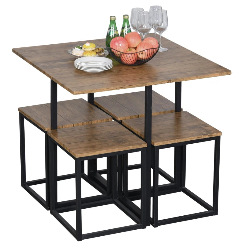 Set 5 Pezzi Tavolo con Sgabelli in Stile Industriale per Cucina, Casa o Ristorante, Nero e Color Legno RF2835-083V01RF2