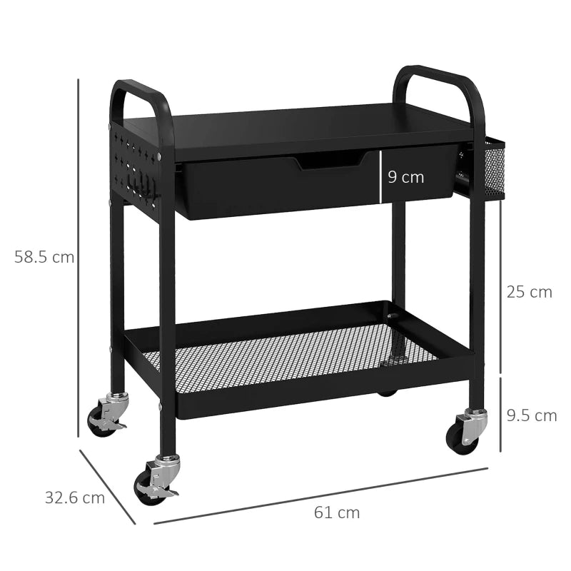 Carrello da Cucina con Cesto, Cassetto Estraibile e 3 Ganci, in PP e Metallo, 61x32.6x58.5 cm, Nero MJ6850-276V00BKMJ6