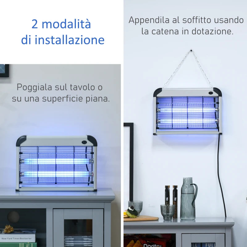 Elettroinsetticida da Esterno e Interno con Lampada Antizanzare UV per 60m², Zanzariera Elettrica 20W，Nero e argento XK7849-011SRXK7