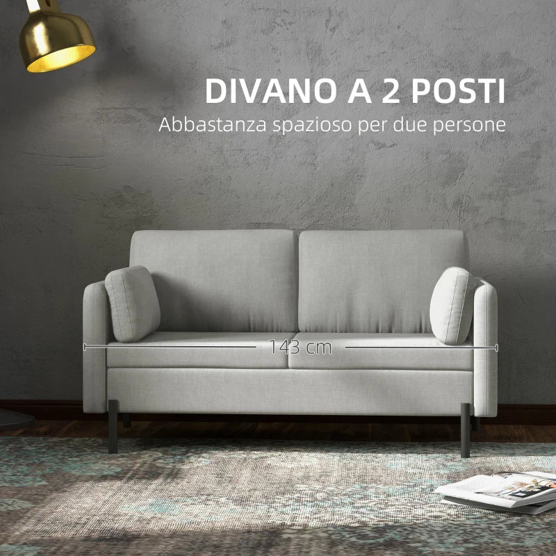 Divano 2 Posti per Soggiorno in Tessuto Effetto Lino e Acciaio con Tasche Laterali, 143x73x77cm, Grigio TY2839-727V00LGFR2