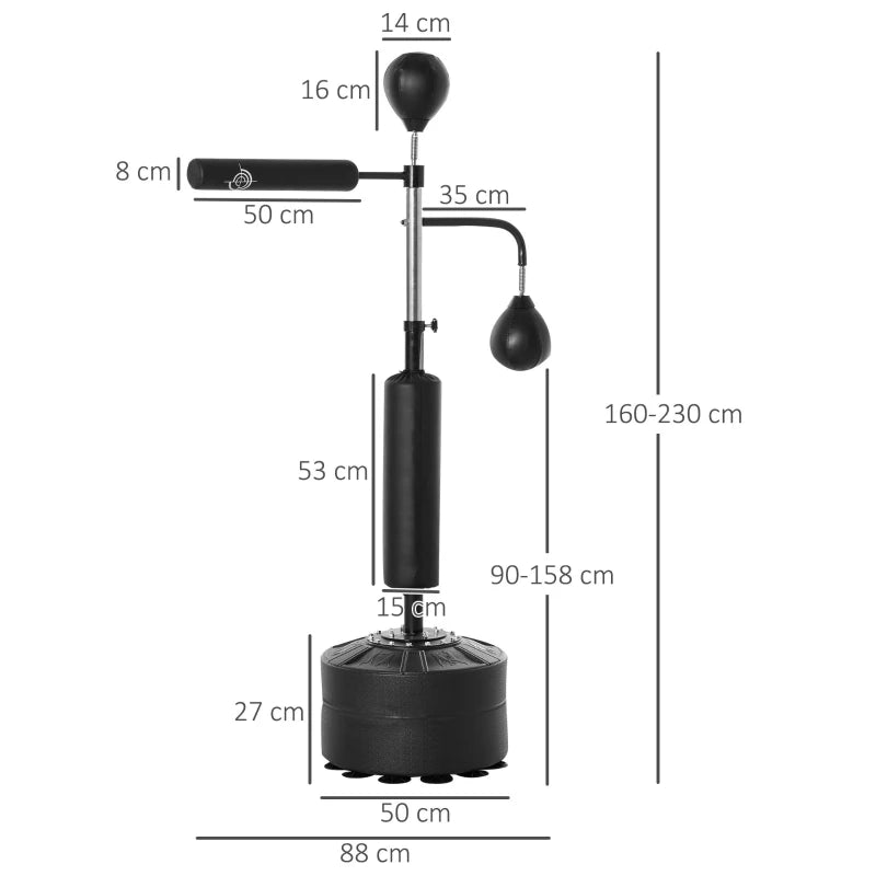 Sacco Boxe da Terra 3 in 1 con 2 Speedball, Barra Girevole e Sacco, Altezza Regolabile da 160-230cm, Nero TQ4A91-120TQ4