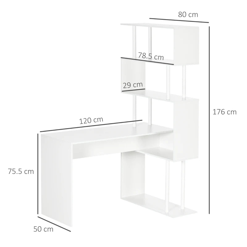 Scrivania Angolare Moderna in Truciolato per Ufficio e Studio con Ripiano a 4 Livelli, 120x80x176 cm, Bianco ZS7836-509ZS7