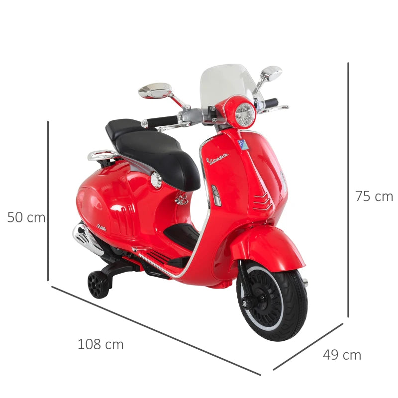 Moto Elettrica per Bambini con Licenza Ufficiale Vespa, 2 Rotelle, Luci e Suoni, 108x49x75 cm, Rossa QW7370-115RDQW7