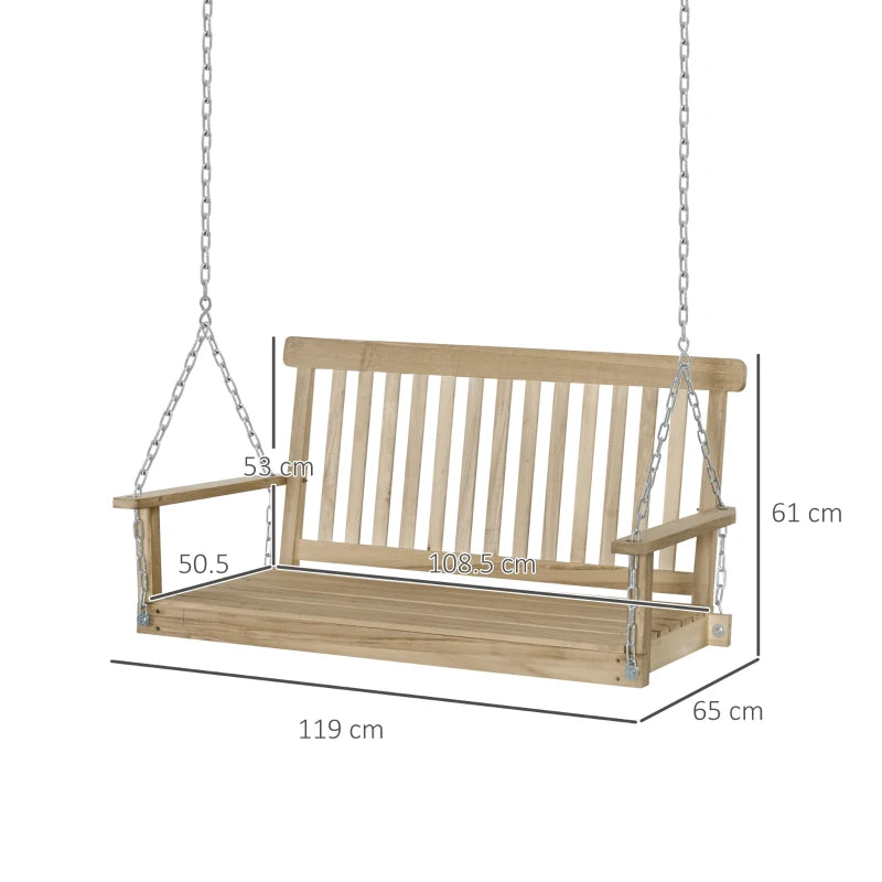 Dondolo per Esterno Sospeso per 2 Persone in Legno e Catene in Metallo, Colore Naturale 119x65x61cm 84A-154ND