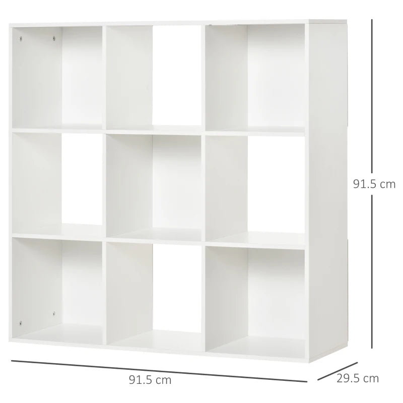 Libreria Bianca per Casa e Ufficio, Scaffale dal Design Moderno con 9 Scomparti in Legno, 91.5 x 29.5 x 91.5 cm VB3833-422WTVB3