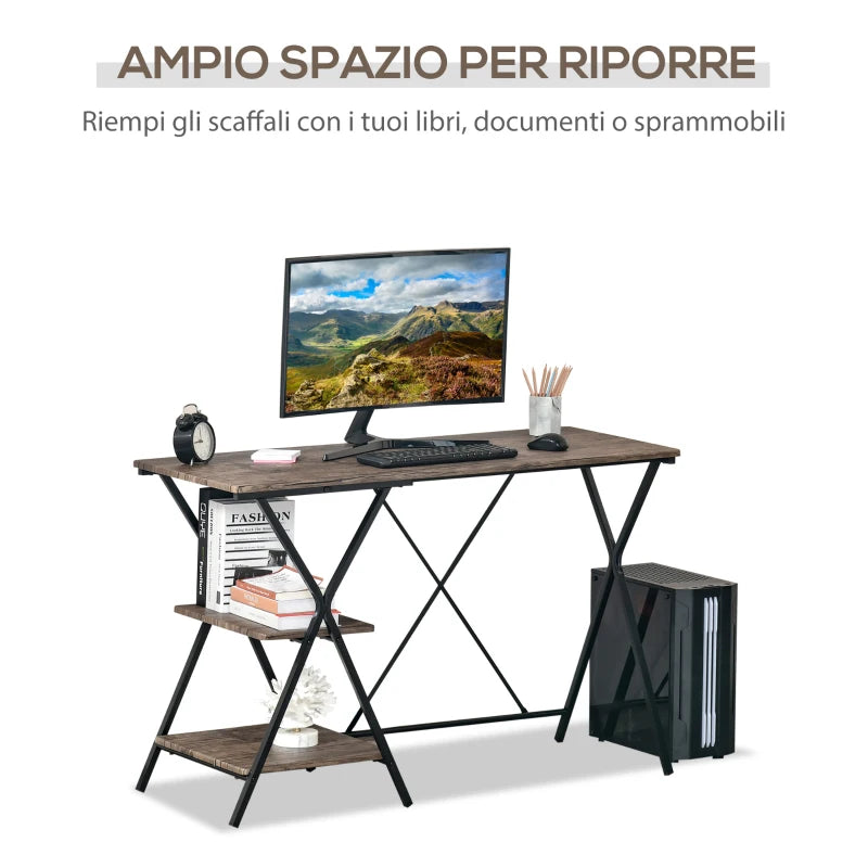 Scrivania con Mensola da Ufficio, Scrivania Porta PC in Stile Industriale, Scrivania per Computer in Legno, Marrone, 120x48x78cm QD3836-331QD3