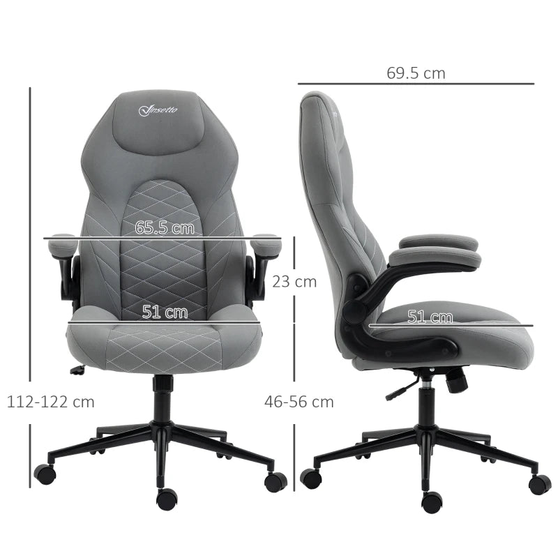 Sedia da Ufficio Ergonomica e Reclinabile ad Altezza Regolabile, 65.5x69.5x112-122 cm, Grigio Chiaro KJ6921-565V70LGKJ6