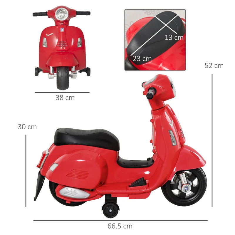 Moto Elettrica per Bambini con Licenza Ufficiale Vespa Batteria 6V, Fari e Clacson, per Bimbi da 18-36 mesi, Rosso, 66.5x38x52cm BG6370-138RDBG6