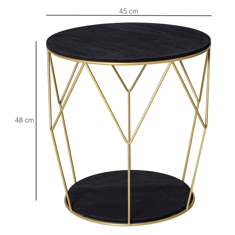 Tavolino da Caffè dal Design Geometrico, Tavolino da Salotto Moderno in Metallo e MDF, Colori: Oro e Nero (Φ45x48cm) TY1833-733TY1