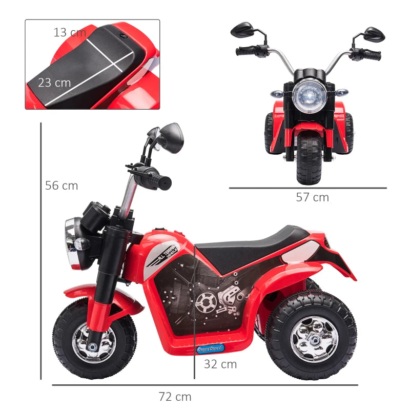 Moto Elettrica per Bambini a 3 Ruote con Luci e Suoni, Batteria Ricaricabile 6V, Velocità 2 km/h, per Bimbi da 18-36 Mesi, 72x57x56cm Rossa DP7370-188V90RDDP7