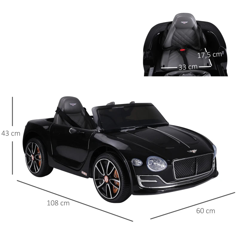 Macchina Elettrica per Bambini Bentley con 2 Portiere Guida Manuale e Telecomando, Fari e Suoni, 108x60x43cm, Nero SE7370-045BKSE7