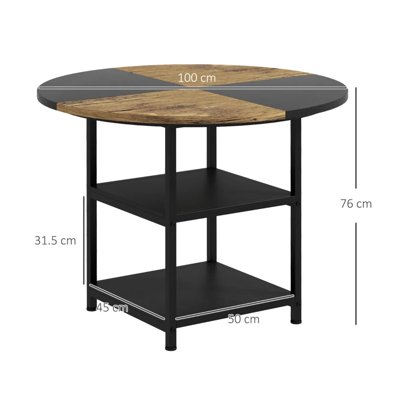 Tavolo da Pranzo per 4-6 Persone con 2 Ripiani Integrati, in Acciaio e MDF, Ø100x76 cm, Nero e Marrone QW883A-050V80BKQW8