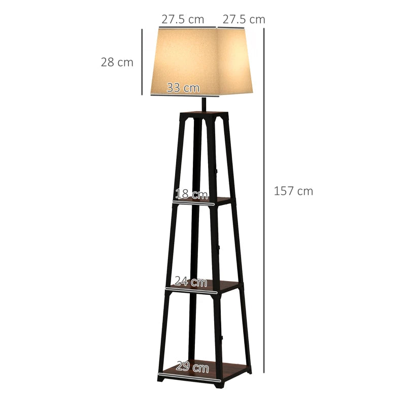 Lampada da Terra in Metallo e MDF a 3 Ripiani con Paralume in Tessuto, Ø42x166 cm, Nero e Beige QL2Lampada da Terra in Metallo e MDF a 3 Ripiani con Paralume in Tessuto, Ø42x166 cm, Nero e Beige QL2B31-466V90BKQL2