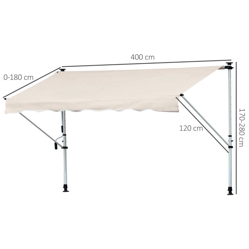 Tenda da Sole a Bracci 4x1.2m con Manovella e Struttura Telescopica, Cachi HY9840-183V01HY