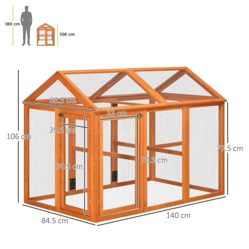 Gabbia per Galline in Legno con Porte Multiple e Rete in Metallo, 140x88.5x106cm, Arancione HJ8D51-364V00OGHJ8