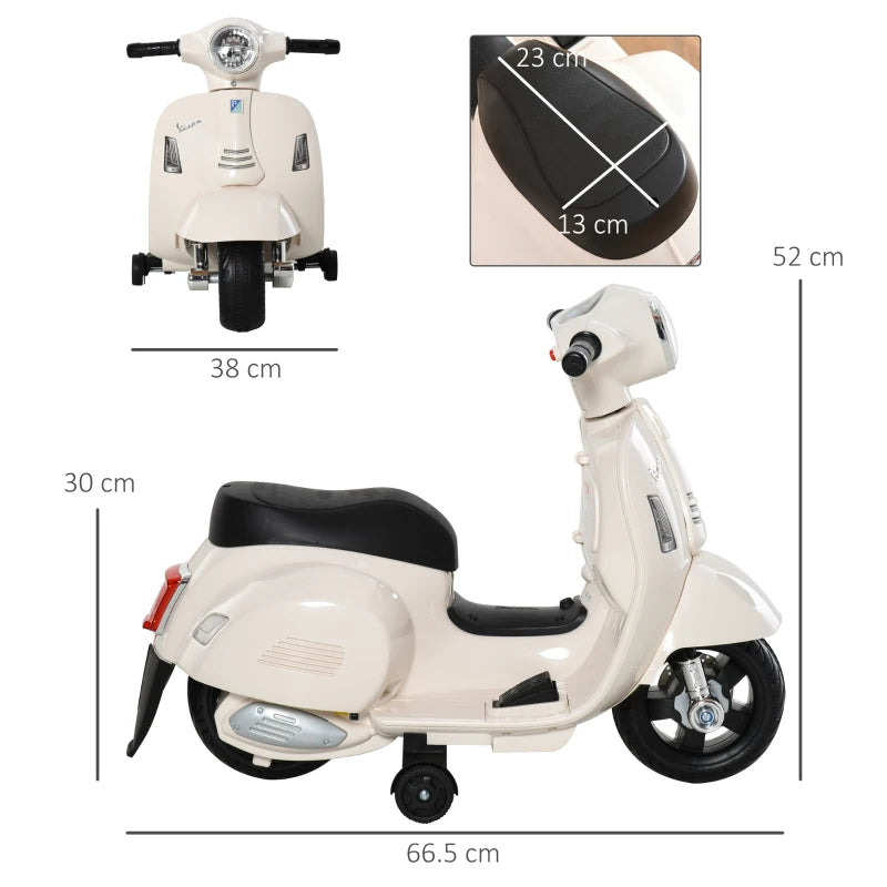 Moto Elettrica per Bambini con Licenza Ufficiale Vespa Batteria 6V, Fari e Clacson, per Bimbi da 18-36 mesi, Bianco, 66.5x38x52cm BV9370-138WTBV9