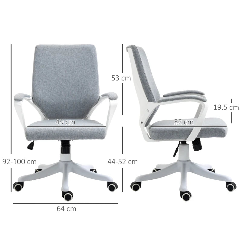 Sedia da Ufficio Ergonomica, Altezza Regolabile e Funzione Dondolo, Poltrona Girevole con Ruote, 62x69x92-100cm, Grigio Bianco JK7921-536GYJK7