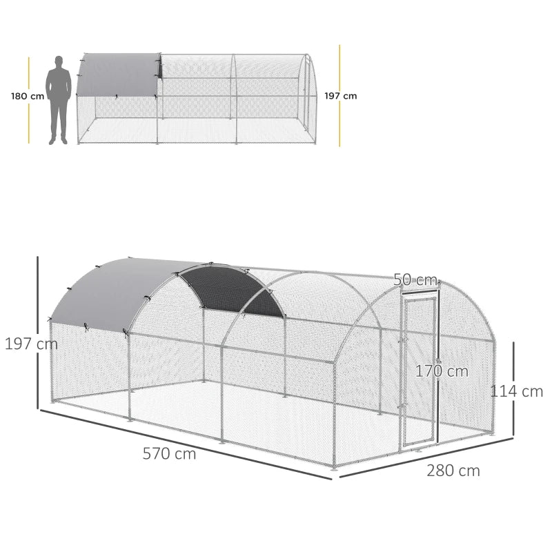 Recinto per Galline in Acciaio con Copertura Anti UV, 2.8x5.7x2m, Argento YH6D51-320YH6