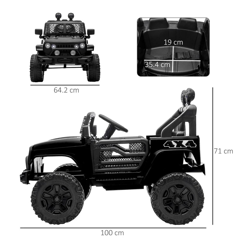 Macchina Elettrica per Bambini 3-6 Anni da 12V con Telecomando, Fari e Clacson, 100x64.2x71 cm, Nero NH9370-150V90BKNH9