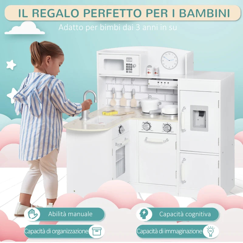 Cucina Giocattolo per Bambini da 3 Anni in Su in Legno, Bianco HN6350-079WTHN6