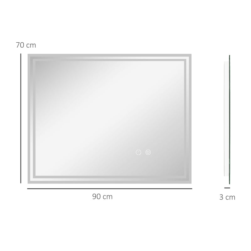 Specchio Bagno con Luce LED 3 Livelli Rettangolare, Antiappannamento e Interruttore Touch, 90x70cm KY9834-657V01CRKY9