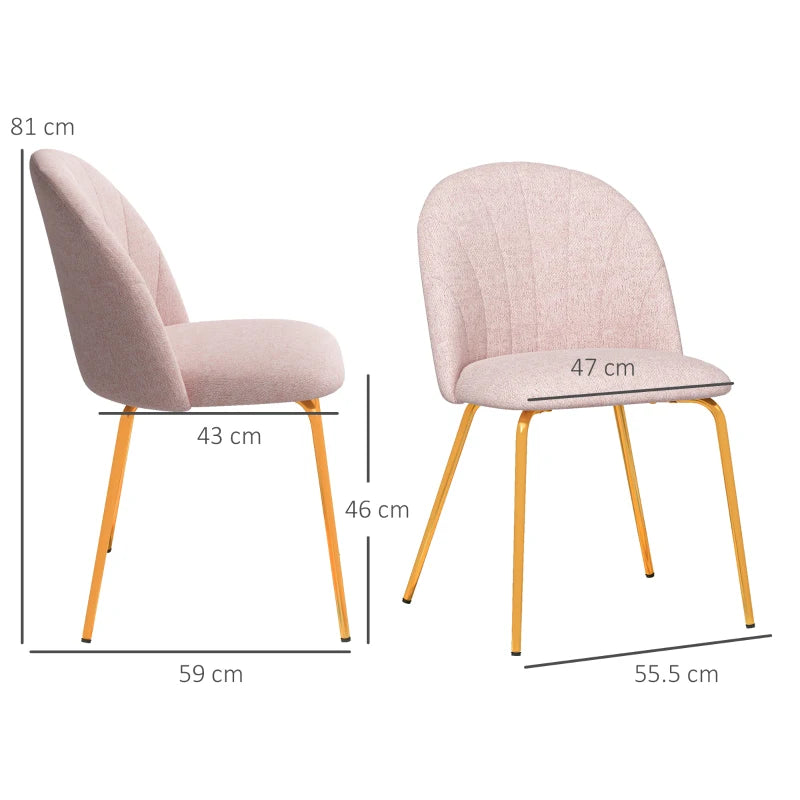 Set di 2 Sedie da Pranzo in Tessuto effetto Lino con Gambe in Acciaio, 55.5x59x81 cm, Rosa e Oro SD5835-965V00PKSD