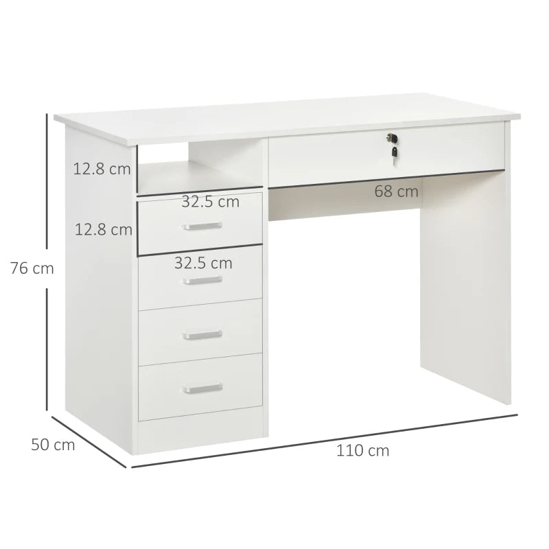 Scrivania per Camera o Ufficio in Legno con 2 Cassetti e 2 Chiavi, 110x50x76cm - Bianco ZD8836-465WTZD8