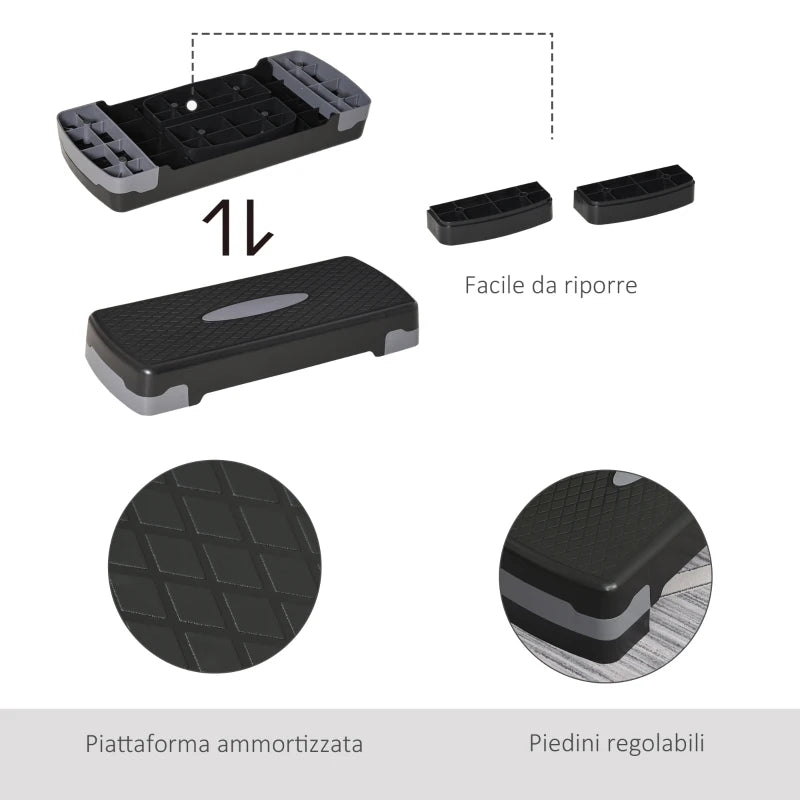 Step Fitness per Allenamento a Casa e Palestra, in PP con Altezza Regolabile 10cm e 15cm, 68x29cm Nero e Grigio EF4A90-076BKEF4