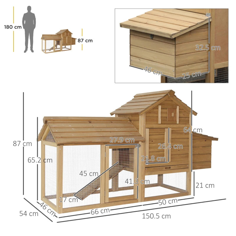 Pollaio Prefabbricato in Legno per 2 Galline con Recinzione e Nido per Cova, 150.5x54x87cm BG7D51-108BG7