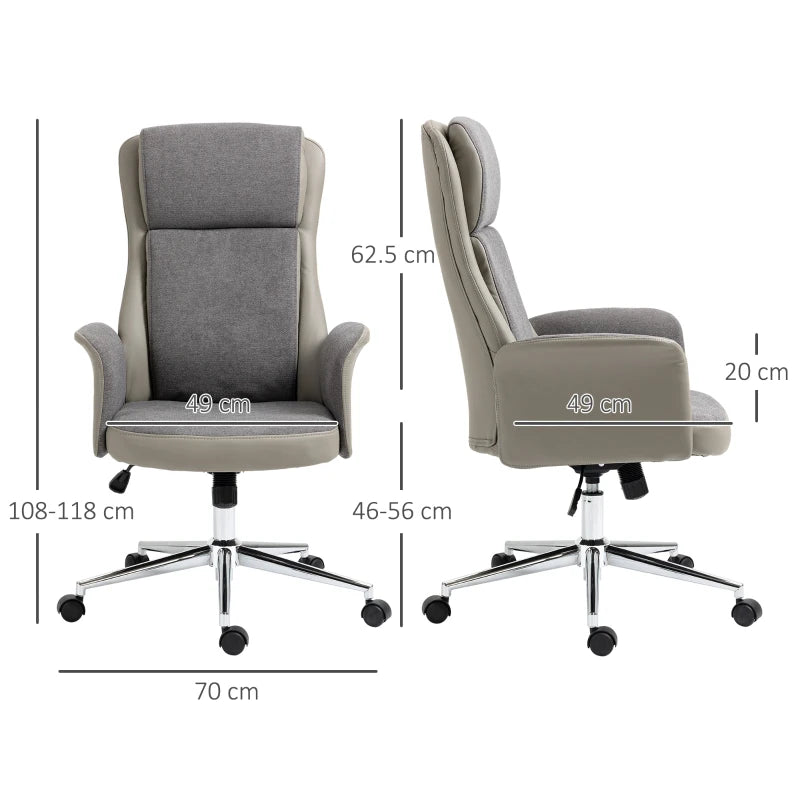 Sedia da Ufficio Elegante a 2 Tessuti, Sedia Ergonomica ad Altezza Regolabile, 65x72x108-118 cm, Grigia LK6921-599LGLK6