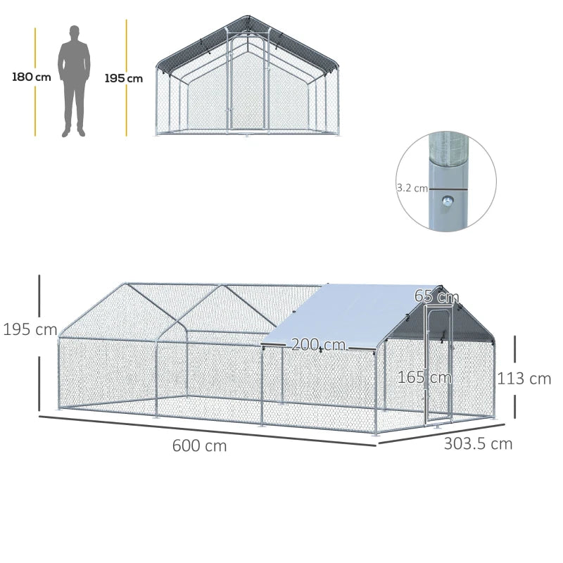 Recinto per Galline da Esterno in Acciaio con Telo di Copertura in PE Anti-UV, 570x280cm GT8D51-341V00SRGT8